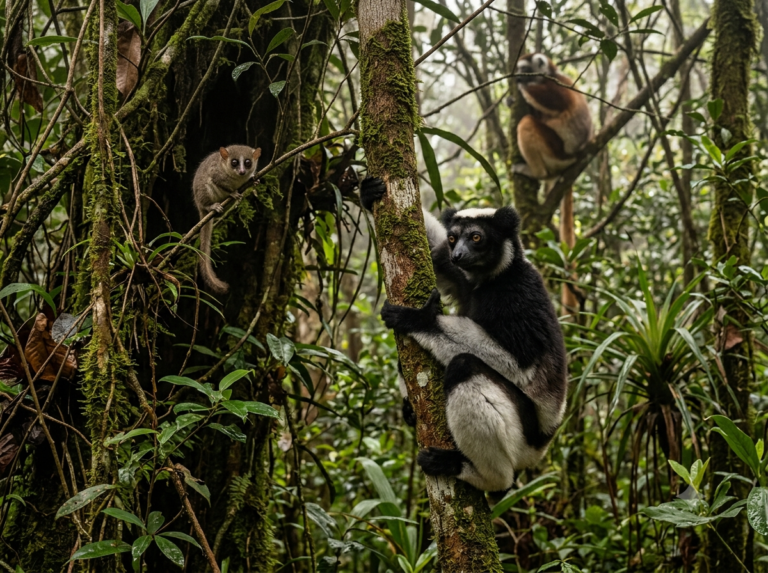 Lémuiriens suavage dans un arbre