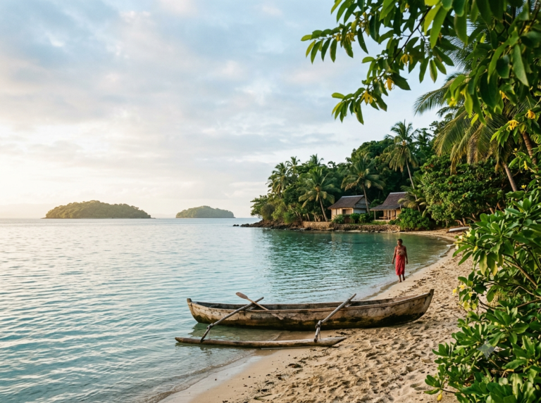 Plage paradisaique avec pirogue