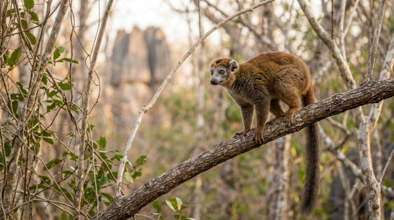 Lémuriens sauvage sur sa branche